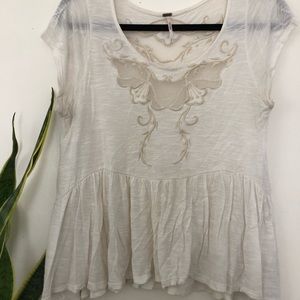 Free people Soft semi sheer white blouse with lace
